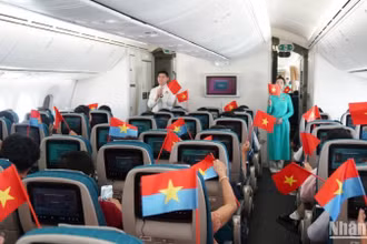Trên 1 chuyến bay nội địa trong dịp nghỉ Lễ 30/4-1-5 vừa qua. (ẢNH: VNA)