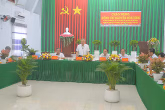 Đồng chí Nguyễn Hòa Bình phát biểu tại buổi làm việc