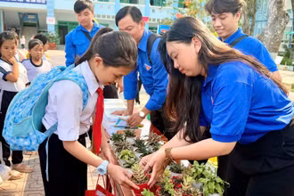 Mô hình đổi rác lấy cây xanh tại thành phố Cao Lãnh. (Ảnh: NHƯ ANH)