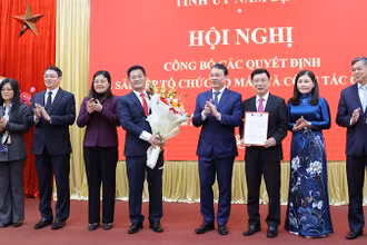 Đồng chí Bí thư Tỉnh ủy Nam Định Đặng Khánh Toàn trao quyết định thành lập Đảng bộ Ủy ban nhân dân tỉnh Nam Định.