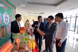 Các đại biểu tham quan gian hàng OCOP tại hội nghị.
