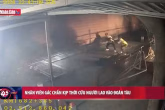 Nhân viên gác chắn cứu người lao vào đoàn tàu
