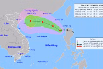 Vị trí và hướng di chuyển của áp thấp nhiệt đới. (Nguồn: nchmf.gov.vn)