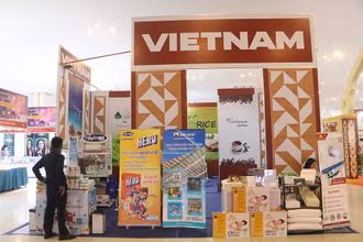 Một gian hàng của Việt Nam tại hội chợ triển lãm tháng 12/2022 trên đảo Koh Pich.