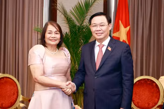 Chủ tịch Quốc hội Vương Đình Huệ tiếp bà Corazon Manalyaon, Thống đốc tỉnh Davao. (Ảnh: Doãn Tấn/TTXVN)