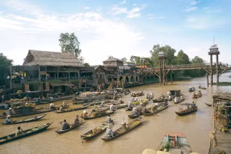 Chợ nổi trong phim “Đất rừng phương Nam” được tái hiện sinh động qua cảnh quay tại rừng tràm Trà Sư
