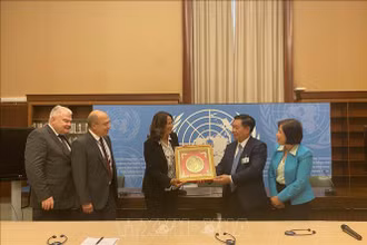 Đồng chí Nguyễn Trọng Nghĩa thăm, làm việc với Văn phòng Liên hợp quốc tại Geneva ở Thụy Sĩ. Ảnh: TTXVN