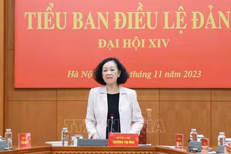 Thường trực Ban Bí thư Trương Thị Mai phát biểu chỉ đạo phiên họp. (Ảnh: TTXVN)