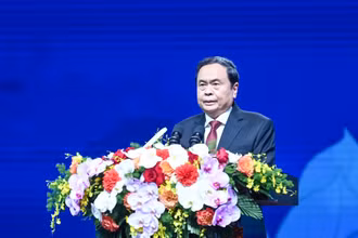 Chủ tịch Quốc hội Trần Thanh Mẫn phát biểu tại lễ kỷ niệm. (Ảnh: Duy Linh)