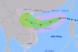 Vị trí và hướng di chuyển của bão số 6. (Nguồn: nchmf.gov.vn)