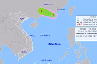 Vị trí và hướng di chuyển của áp thấp nhiệt đới. (Nguồn: nchmf.gov.vn)