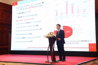 TS Trần Ngọc Quế, Giám đốc Trung tâm Máu quốc gia báo cáo kết quả hoạt động truyền máu.