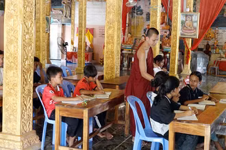 Một lớp học chữ Khmer ở An Giang.