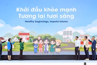 Đại diện lãnh đạo Bộ Y tế, Trung ương Đoàn và các đơn vị liên quan thực hiện nghi thức hưởng ứng Ngày Sức khỏe thế giới năm 2025.