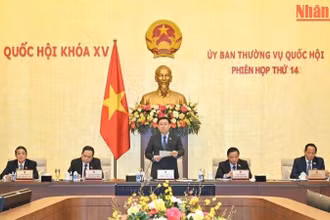 Chủ tịch Quốc hội Vương Đình Huệ và các Phó Chủ tịch Quốc hội dự phiên họp. 