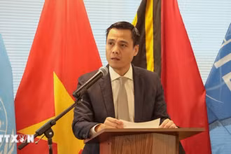 Đại sứ Đặng Hoàng Giang, Trưởng Phái đoàn thường trực Việt Nam tại Liên hợp quốc, phát biểu khai mạc hội thảo. (Ảnh: Thanh Tuấn/TTXVN)