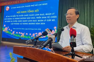 Chủ tịch Ủy ban nhân dân Thành phố Hồ Chí Minh Phan Văn Mãi phát biểu tại hội nghị.
