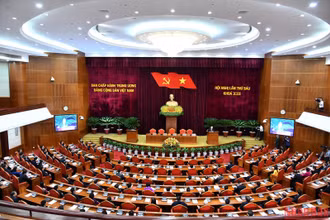 Toàn cảnh phiên bế mạc Hội nghị lần thứ 6 Ban Chấp hành Trung ương Đảng khóa XIII. (Ảnh: ĐĂNG KHOA)
