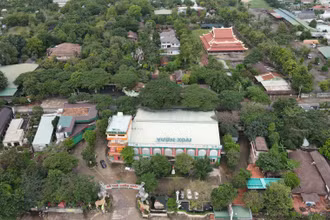 Một góc Khu du lịch sinh thái Vườn Xoài nhìn từ trên cao.