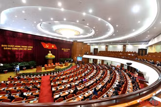 Quang cảnh phiên bế mạc Hội nghị lần thứ sáu Ban Chấp hành Trung ương Đảng khóa XIII. (Ảnh: ĐĂNG KHOA)