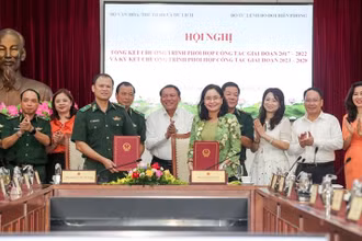 Lãnh đạo Bộ Văn hóa, Thể thao và Du lịch và Bộ đội biên phòng ký kết chương trình phối hợp công tác. (Ảnh: QĐND)