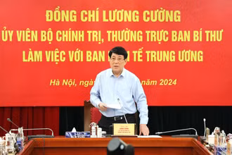 Đồng chí Lương Cường, Ủy viên Bộ Chính trị, Thường trực Ban Bí thư phát biểu chỉ đạo tại buổi làm việc.