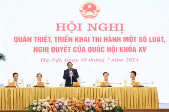 Thủ tướng Phạm Minh Chính chủ trì Hội nghị quán triệt, triển khai một số Luật, Nghị quyết của Quốc hội khóa XV. (Ảnh: Trần Hải)