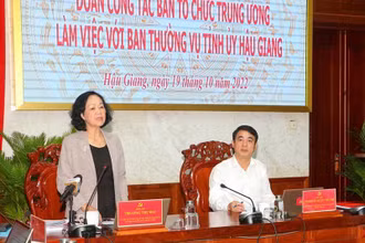 Đồng chí Trương Thị Mai phát biểu tại buổi làm việc.