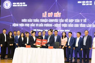 Lễ ký kết biên bản thỏa thuận nguyên tắc về hợp tác y tế giữa Bệnh viện Phụ sản thành phố Hải Phòng và Bệnh viện Sản Nhi tỉnh Lào Cai.