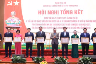 Chủ tịch Ủy ban nhân dân thành phố Hà Nội Trần Sỹ Thanh trao Bằng khen của Ban Thường vụ Thành ủy tặng các tập thể và cá nhân có thành tích xuất sắc. 