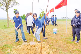 Đoàn viên, thanh niên tỉnh Quảng Trị trồng cây xanh tại thôn Nhật Lệ, xã Cam Thủy, huyện Cam Lộ. (Ảnh TRẦN TUYỀN)