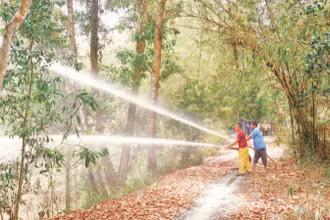 Lực lượng Khu bảo tồn đất ngập nước Láng Sen (Tân Hưng, Long An) kiểm tra thiết bị chữa cháy rừng.