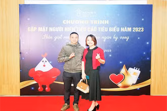 Anh Nguyễn Văn Thanh tham gia chương trình "Gặp mặt người hiến tiểu cầu tiêu biểu" năm 2023. (Ảnh Viện Huyết học)