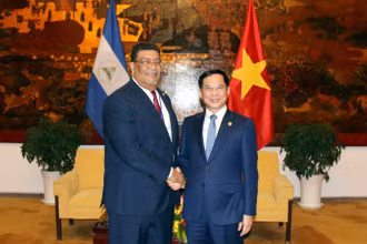 Phó Thủ tướng Chính phủ, Bộ trưởng Ngoại giao Bùi Thanh Sơn tiếp Bộ trưởng Ngoại giao Nicaragua Vandrack Jaenschke. (Ảnh: TTXVN)
