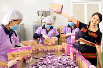 Chị Võ Thị Minh Nga đang điều hành xưởng sản xuất thực phẩm rộng 600m2 với 20 nữ công nhân. (Ảnh Nhân vật cung cấp)