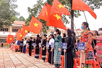 Học sinh Trường THPT dân tộc nội trú Nơ Trang Lơng, tỉnh Ðắk Lắk trong năm học 2022-2023.