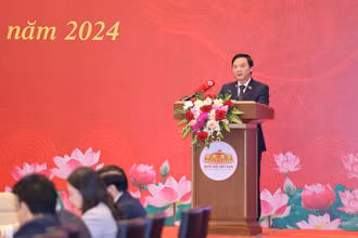 Phó Chủ tịch Quốc hội Nguyễn Khắc Định báo cáo tại hội nghị.