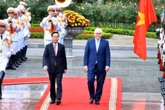 Chủ tịch nước Võ Văn Thưởng và Phu nhân chủ trì Lễ đón chính thức Tổng thống Cộng hòa Liên bang Đức Frank-Walter Steinmeier và Phu nhân