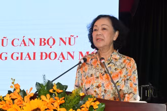 Đồng chí Trương Thị Mai phát biểu tại hội nghị. 