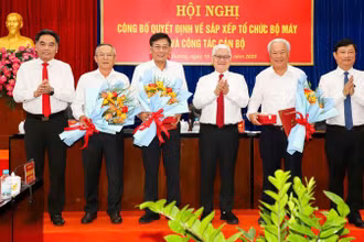 Thường trực Tỉnh ủy Bình Dương trao Quyết định của Ban Bí thư cho các đồng chí nghỉ hưu trước tuổi.