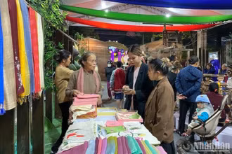 Giới thiệu sản phẩm lụa tơ tằm truyền thống Việt Nam tại lễ hội thương hiệu sản phẩm thời trang.
