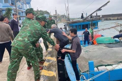Đồn Biên phòng Cồn Cỏ hỗ trợ các thuyền viên tàu bị nạn lên bờ an toàn.