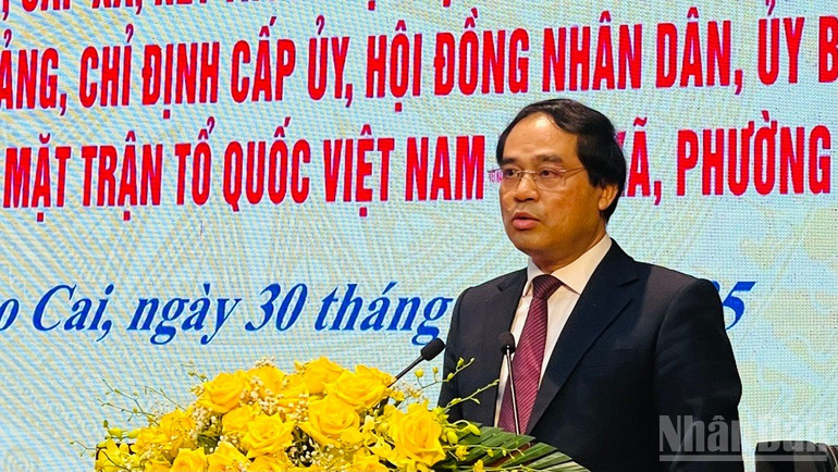 Bí thư Tỉnh ủy Lào Cai Trịnh Xuân Trường phát biểu tại Lễ công bố. ndo_br_img-5789.jpg