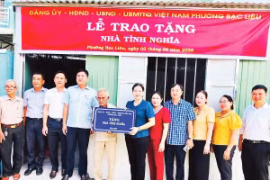 Đảng ủy và Ủy ban nhân dân phường Bạc Liêu trao nhà tình nghĩa tặng ông Thạch Va Tha, dân tộc Khmer, ở khóm 21. 