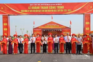Các đại biểu thực hiện nghi thức cắt băng khánh thành.