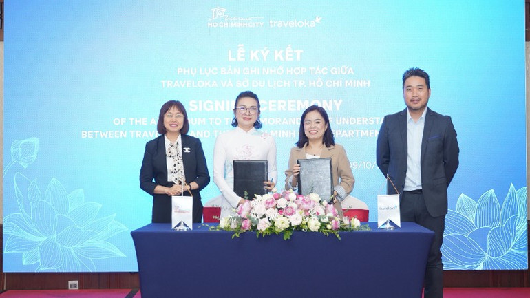 Unterzeichnungszeremonie des Memorandum of Understanding-Anhangs zwischen Traveloka und dem Tourismusministerium von Ho-Chi-Minh-Stadt. (Foto: Organisationskomitee) sdlhcm-x-tvlk-5688.jpg