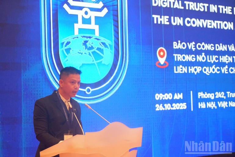 “Hiếu PC” - CEO Chống lừa đảo phát biểu. (Ảnh: TRUNG HƯNG) ndo_br_dsc03649.jpg