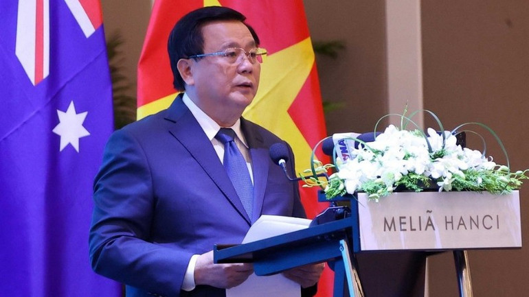 Ủy viên Bộ Chính trị, Giám đốc Học viện Chính trị Quốc gia Hồ Chí Minh Nguyễn Xuân Thắng phát biểu khai mạc diễn đàn. (Ảnh: TTXVN) 1109-toan-quyen-australia-dien-dan-viet-nam-australia-7-7540.jpg