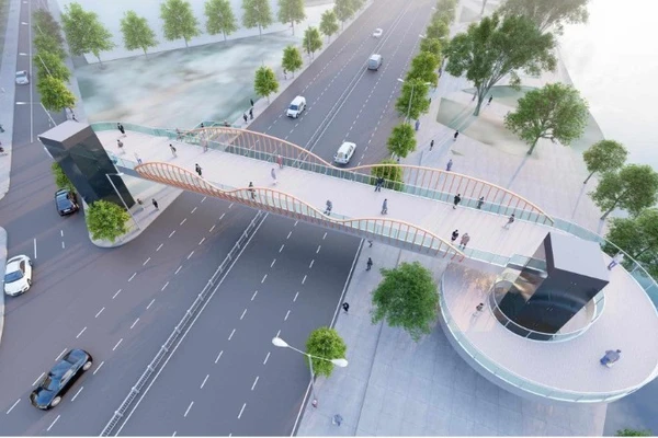 Phối cảnh cầu đi bộ băng qua đường Tôn Đức Thắng nối đường Nguyễn Huệ và Thái Văn Lung sang Bến Bạch Đằng (Nguồn: Sở Xây dựng Thành phố Hồ Chí Minh) 