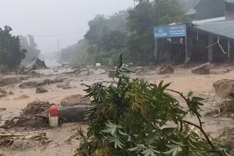 Mưa lũ gây ngập lụt tại xã Tuấn Đạo.